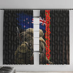 New Zealand Kiwi Soldier ANZAC Window Curtain Red Poppy Flower and Silver Fern Pattern