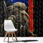 New Zealand Kiwi Soldier ANZAC Window Curtain Red Poppy Flower and Silver Fern Pattern