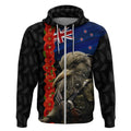 New Zealand Kiwi Soldier ANZAC Zip Hoodie Red Poppy Flower and Silver Fern Pattern
