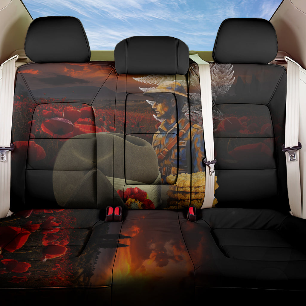 Slouch Hat and Biscuits ANZAC Back Car Seat Cover with Soldier Silver Fern
