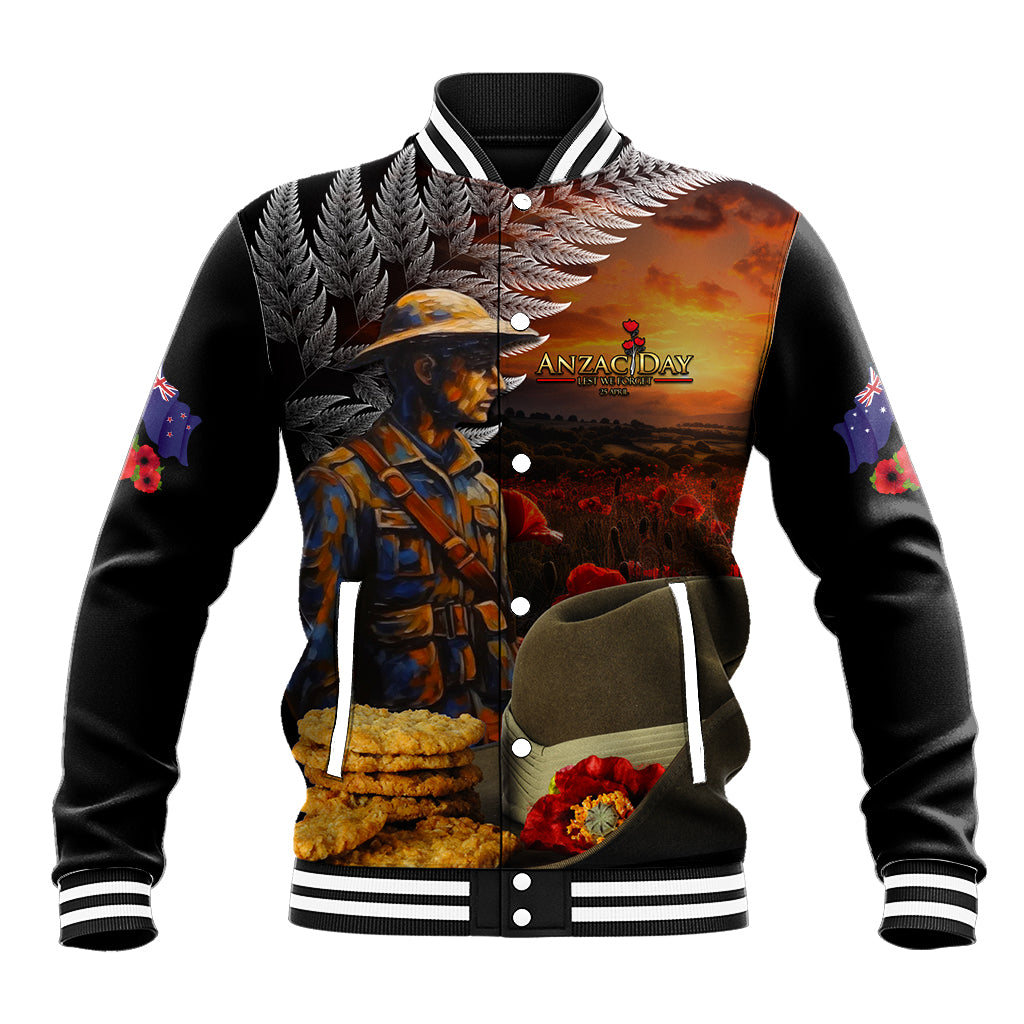 Slouch Hat and Biscuits ANZAC Baseball Jacket with Soldier Silver Fern