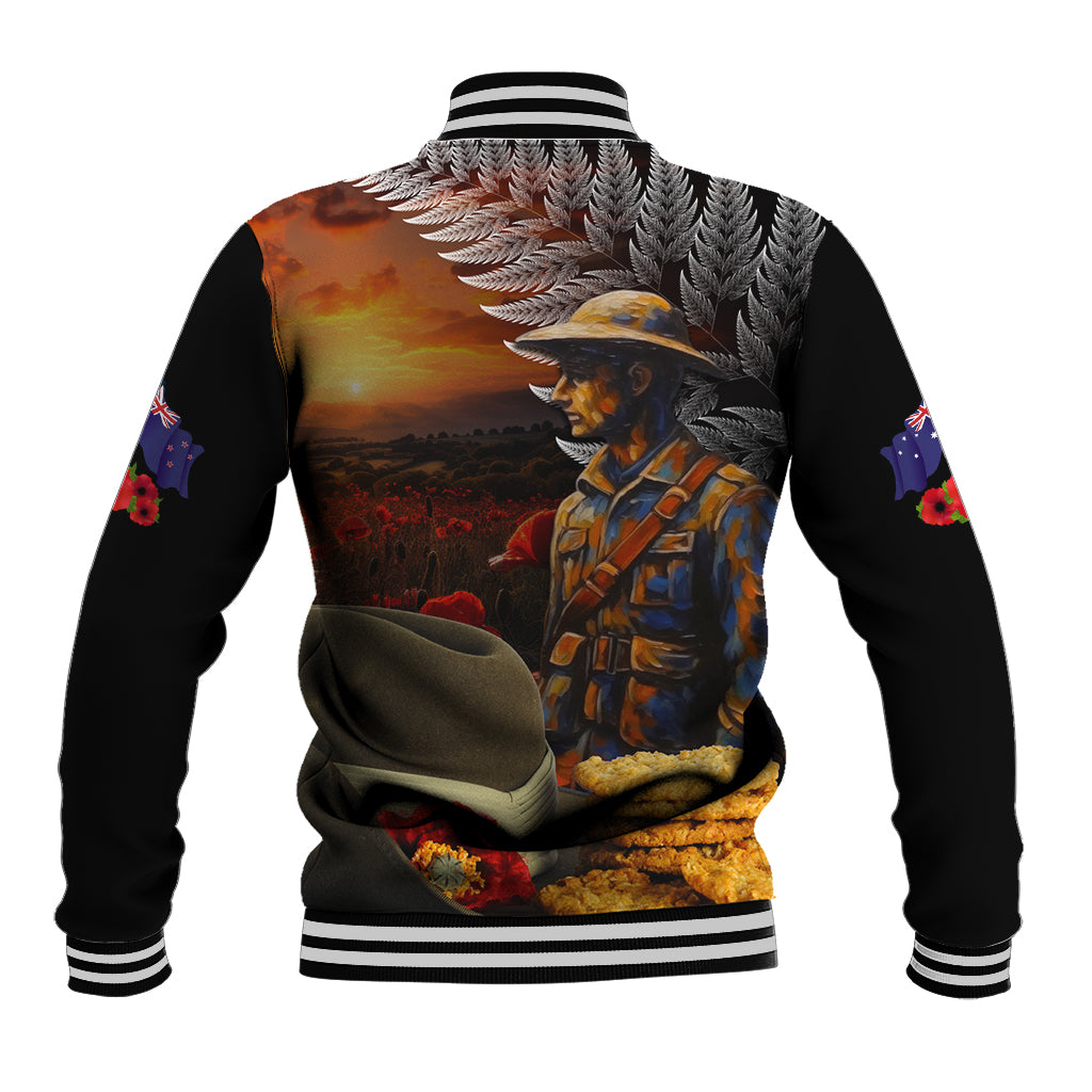 Slouch Hat and Biscuits ANZAC Baseball Jacket with Soldier Silver Fern