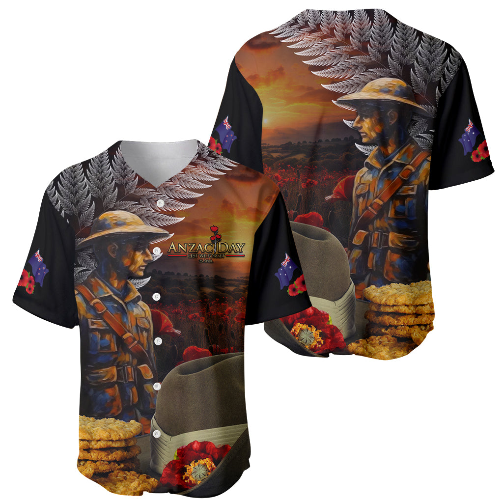 Slouch Hat and Biscuits ANZAC Baseball Jersey with Soldier Silver Fern
