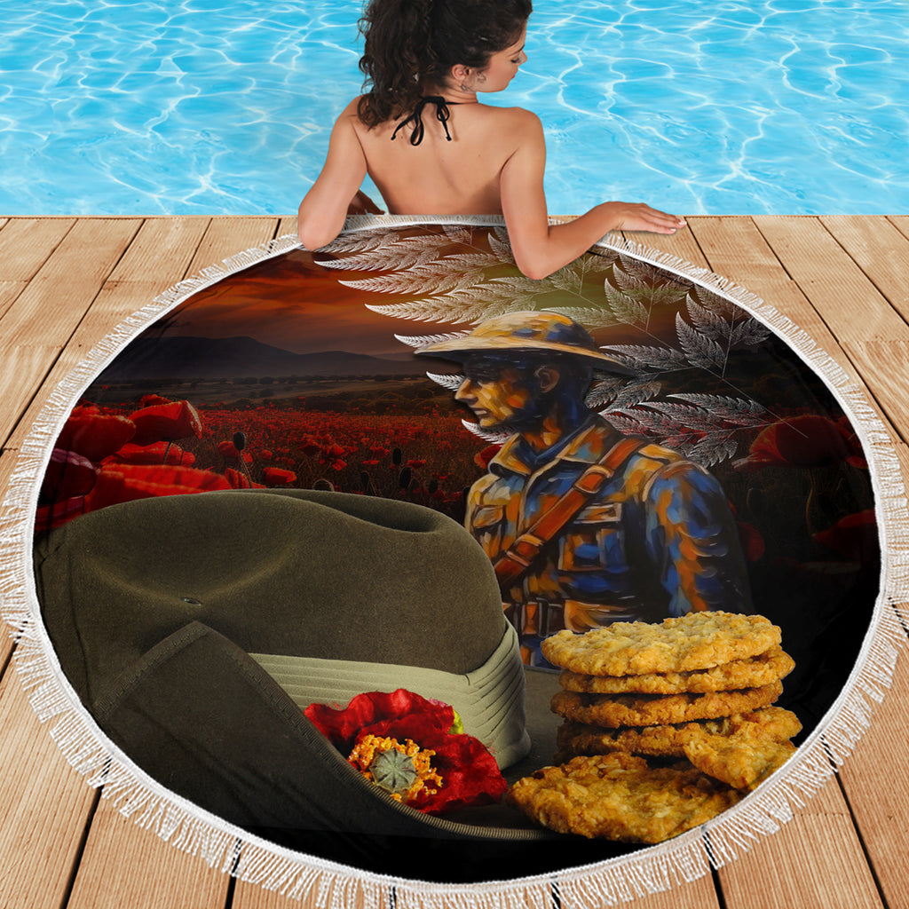 Slouch Hat and Biscuits ANZAC Beach Blanket with Soldier Silver Fern