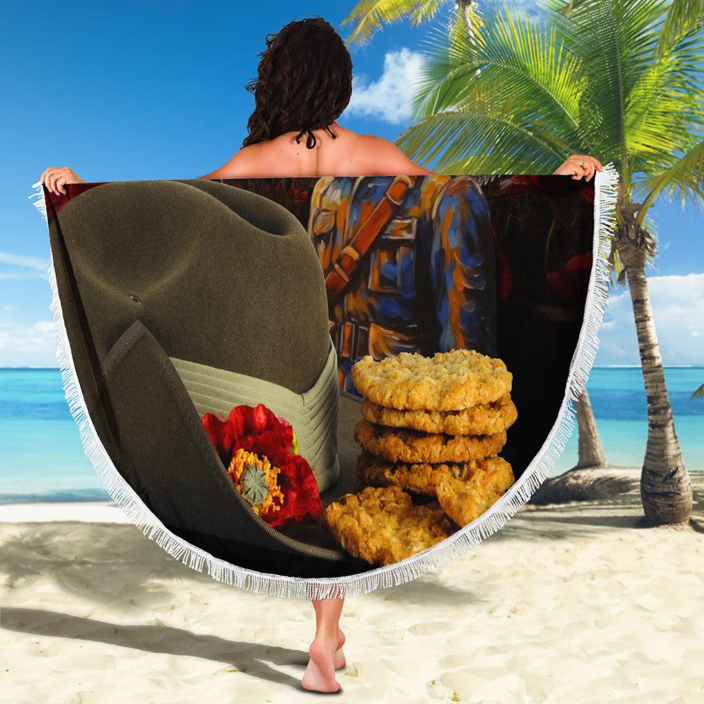 Slouch Hat and Biscuits ANZAC Beach Blanket with Soldier Silver Fern