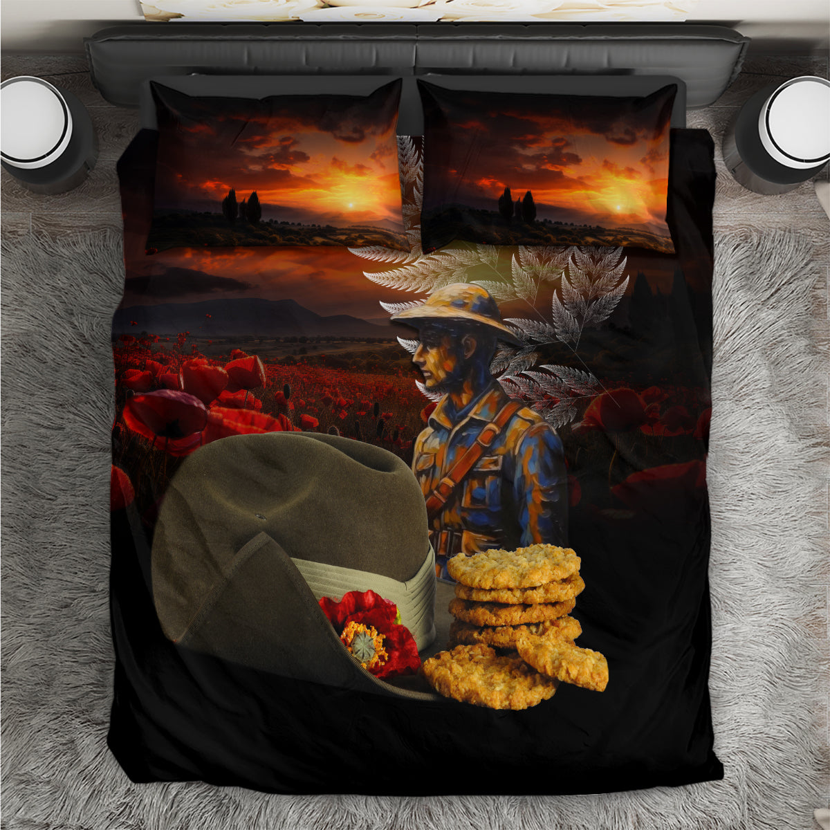Slouch Hat and Biscuits ANZAC Bedding Set with Soldier Silver Fern