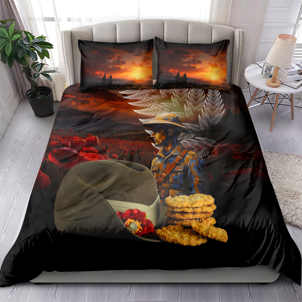 Slouch Hat and Biscuits ANZAC Bedding Set with Soldier Silver Fern
