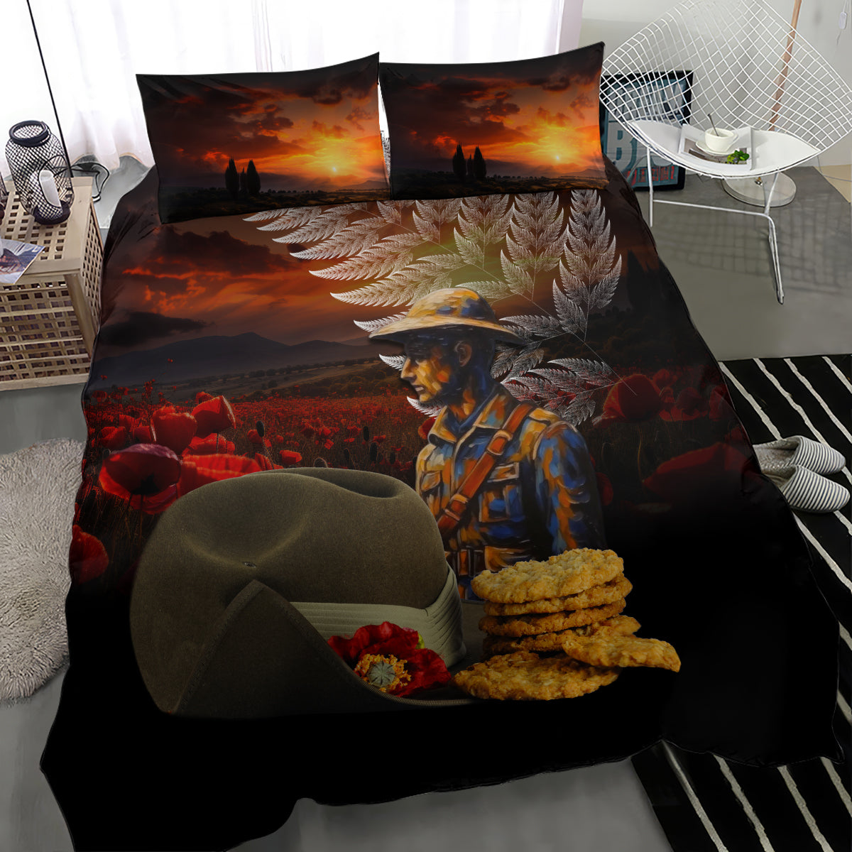 Slouch Hat and Biscuits ANZAC Bedding Set with Soldier Silver Fern
