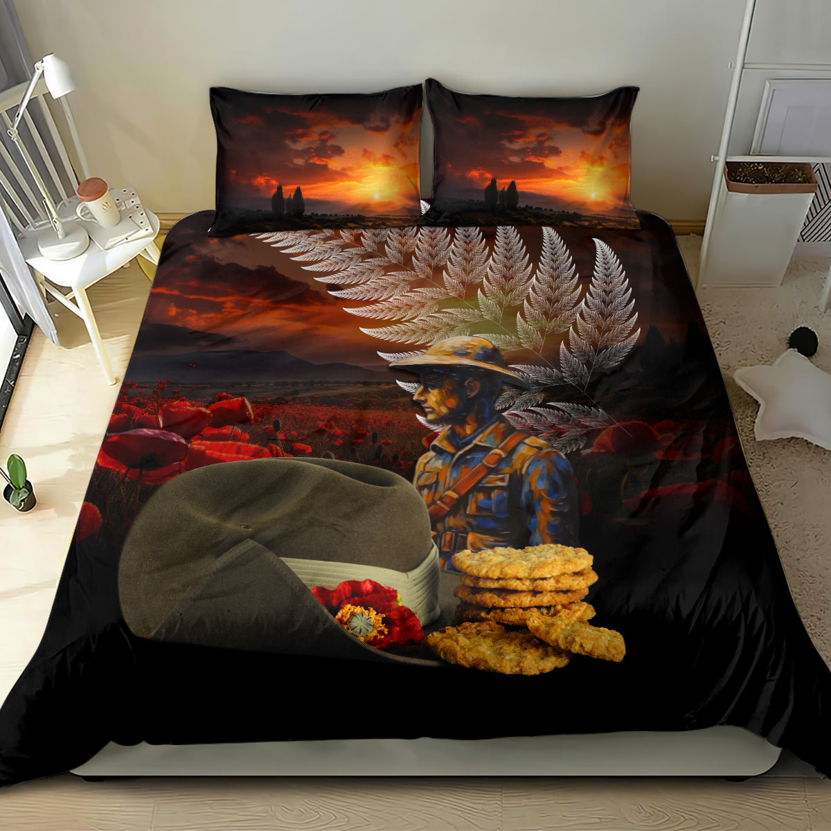 Slouch Hat and Biscuits ANZAC Bedding Set with Soldier Silver Fern