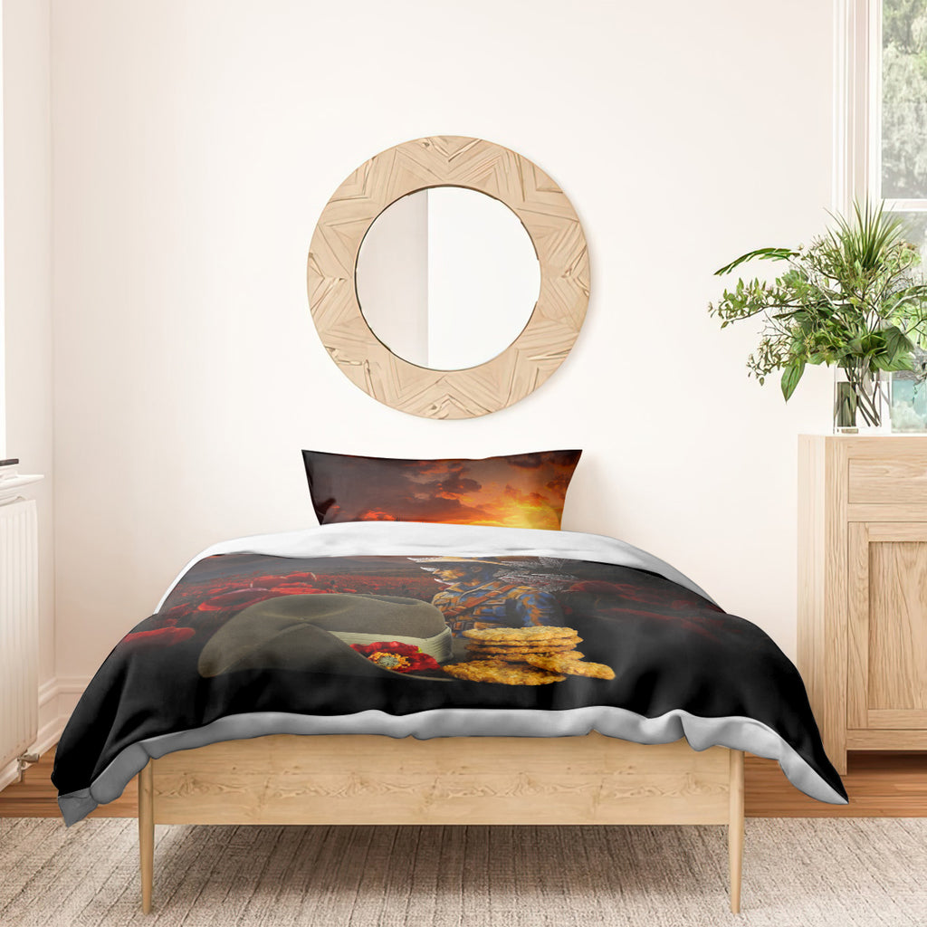 Slouch Hat and Biscuits ANZAC Bedding Set with Soldier Silver Fern