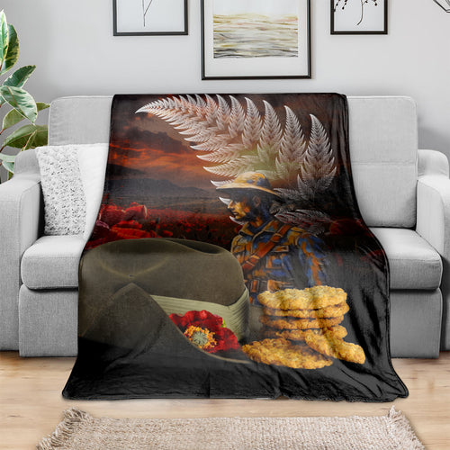 Slouch Hat and Biscuits ANZAC Blanket with Soldier Silver Fern