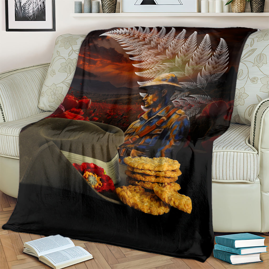 Slouch Hat and Biscuits ANZAC Blanket with Soldier Silver Fern