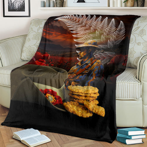 Slouch Hat and Biscuits ANZAC Blanket with Soldier Silver Fern