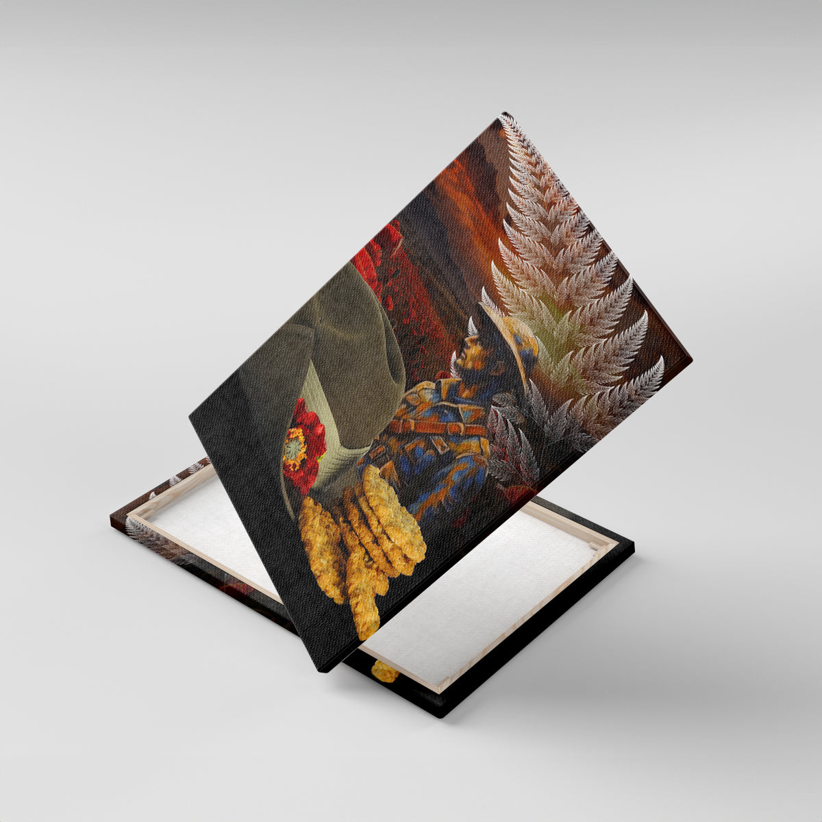 Slouch Hat and Biscuits ANZAC Canvas Wall Art with Soldier Silver Fern
