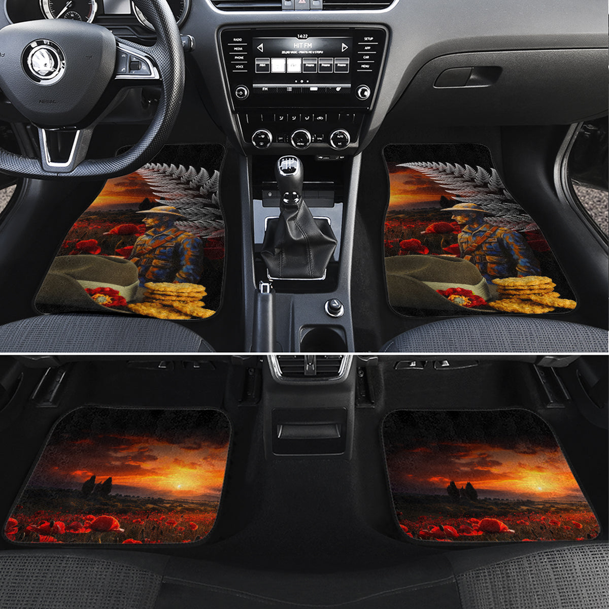 Slouch Hat and Biscuits ANZAC Car Mats with Soldier Silver Fern