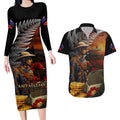 Slouch Hat and Biscuits ANZAC Couples Matching Long Sleeve Bodycon Dress and Hawaiian Shirt with Soldier Silver Fern
