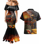 Slouch Hat and Biscuits ANZAC Couples Matching Mermaid Dress and Hawaiian Shirt with Soldier Silver Fern