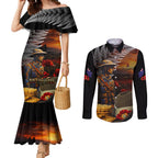 Slouch Hat and Biscuits ANZAC Couples Matching Mermaid Dress and Long Sleeve Button Shirt with Soldier Silver Fern