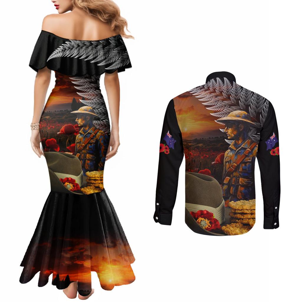 Slouch Hat and Biscuits ANZAC Couples Matching Mermaid Dress and Long Sleeve Button Shirt with Soldier Silver Fern