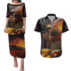 Slouch Hat and Biscuits ANZAC Couples Matching Puletasi and Hawaiian Shirt with Soldier Silver Fern