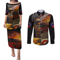 Slouch Hat and Biscuits ANZAC Couples Matching Puletasi and Long Sleeve Button Shirt with Soldier Silver Fern