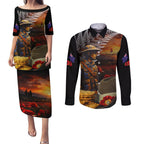 Slouch Hat and Biscuits ANZAC Couples Matching Puletasi and Long Sleeve Button Shirt with Soldier Silver Fern