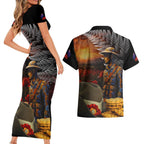 Slouch Hat and Biscuits ANZAC Couples Matching Short Sleeve Bodycon Dress and Hawaiian Shirt with Soldier Silver Fern