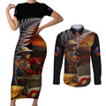 Slouch Hat and Biscuits ANZAC Couples Matching Short Sleeve Bodycon Dress and Long Sleeve Button Shirt with Soldier Silver Fern