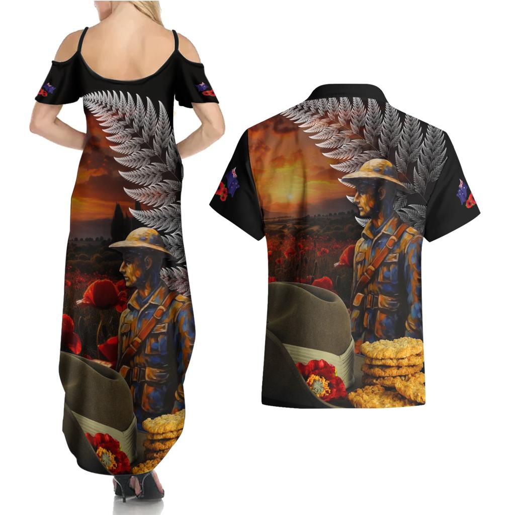 Slouch Hat and Biscuits ANZAC Couples Matching Summer Maxi Dress and Hawaiian Shirt with Soldier Silver Fern