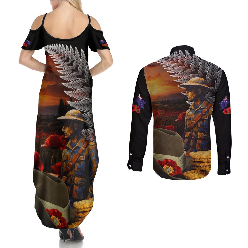 Slouch Hat and Biscuits ANZAC Couples Matching Summer Maxi Dress and Long Sleeve Button Shirt with Soldier Silver Fern