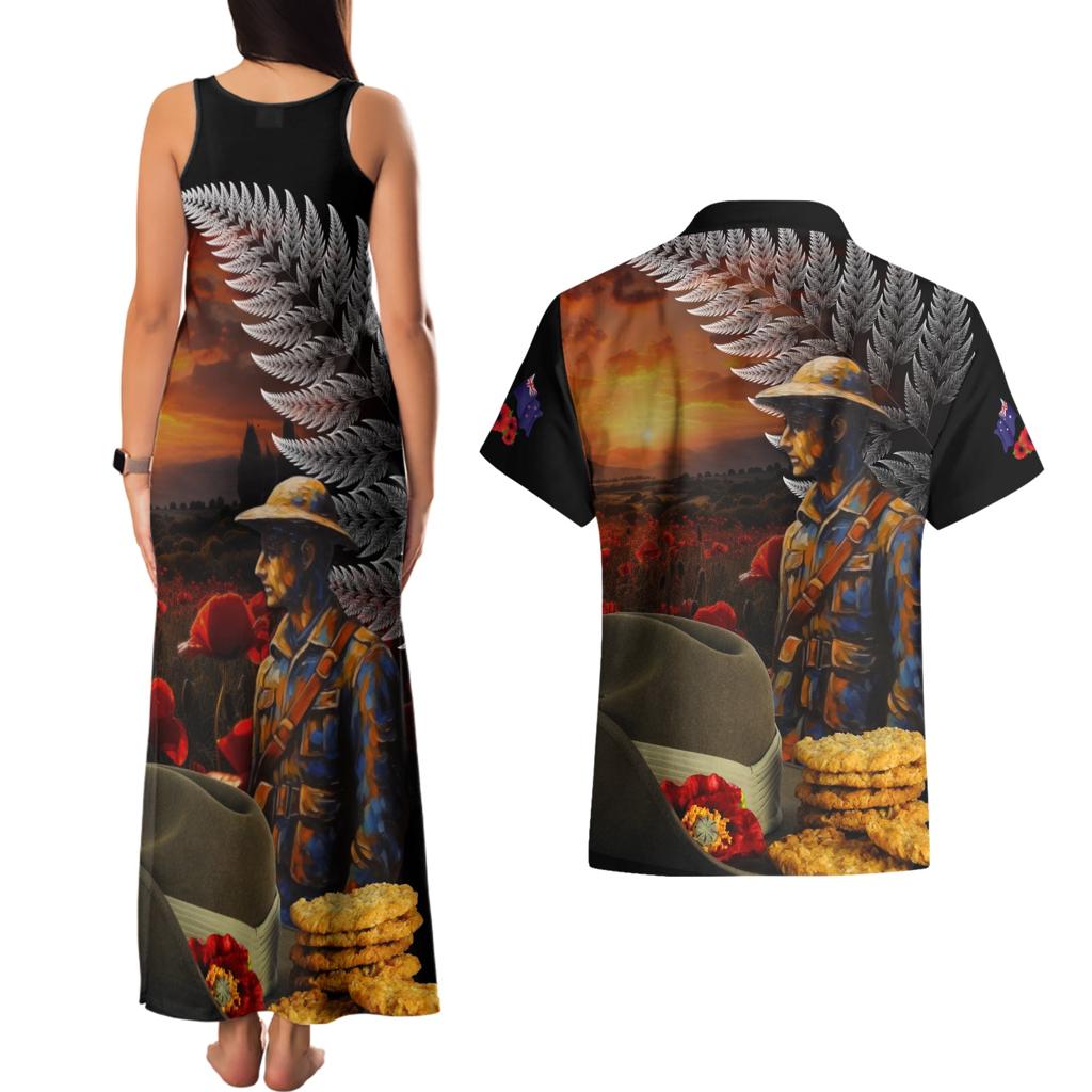 Slouch Hat and Biscuits ANZAC Couples Matching Tank Maxi Dress and Hawaiian Shirt with Soldier Silver Fern