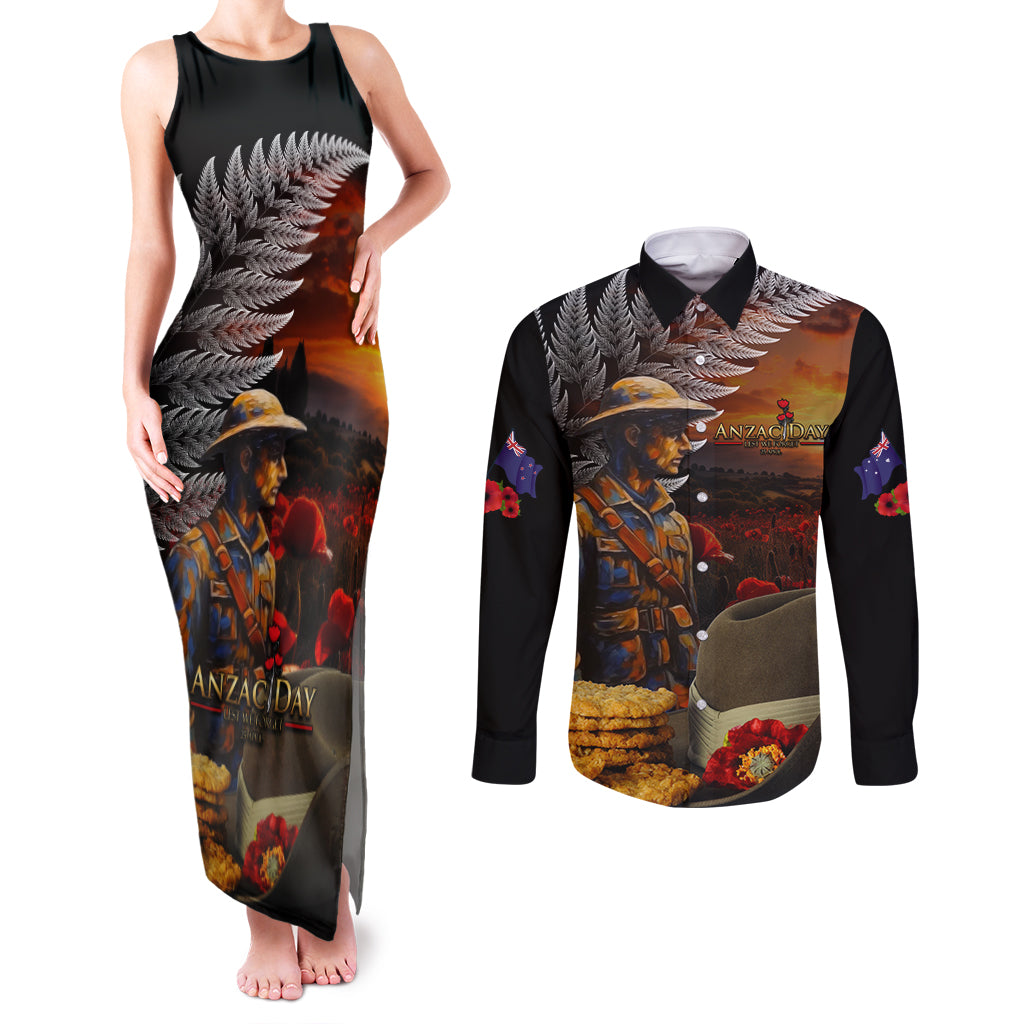 Slouch Hat and Biscuits ANZAC Couples Matching Tank Maxi Dress and Long Sleeve Button Shirt with Soldier Silver Fern