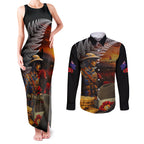 Slouch Hat and Biscuits ANZAC Couples Matching Tank Maxi Dress and Long Sleeve Button Shirt with Soldier Silver Fern