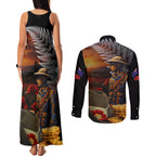 Slouch Hat and Biscuits ANZAC Couples Matching Tank Maxi Dress and Long Sleeve Button Shirt with Soldier Silver Fern