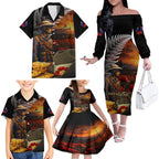 Slouch Hat and Biscuits ANZAC Family Matching Off Shoulder Long Sleeve Dress and Hawaiian Shirt with Soldier Silver Fern