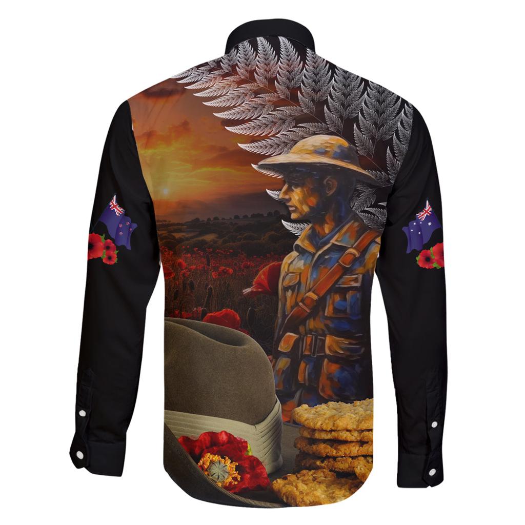 Slouch Hat and Biscuits ANZAC Family Matching Off Shoulder Long Sleeve Dress and Hawaiian Shirt with Soldier Silver Fern