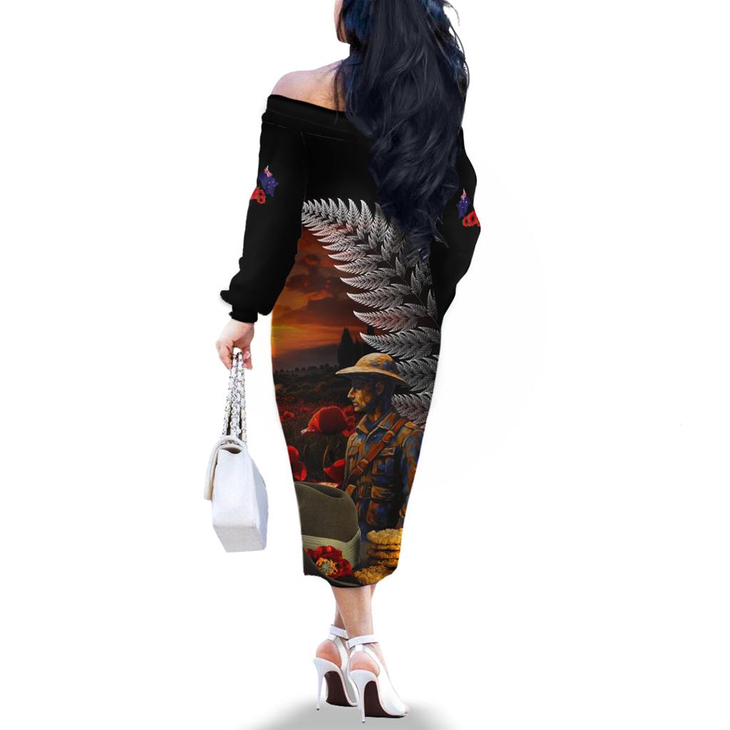 Slouch Hat and Biscuits ANZAC Family Matching Off Shoulder Long Sleeve Dress and Hawaiian Shirt with Soldier Silver Fern