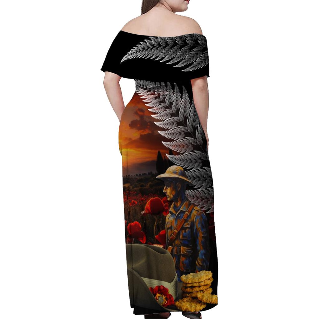 Slouch Hat and Biscuits ANZAC Family Matching Off Shoulder Maxi Dress and Hawaiian Shirt with Soldier Silver Fern