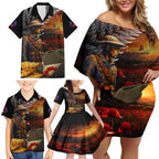 Slouch Hat and Biscuits ANZAC Family Matching Off Shoulder Short Dress and Hawaiian Shirt with Soldier Silver Fern