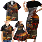 Slouch Hat and Biscuits ANZAC Family Matching Short Sleeve Bodycon Dress and Hawaiian Shirt with Soldier Silver Fern