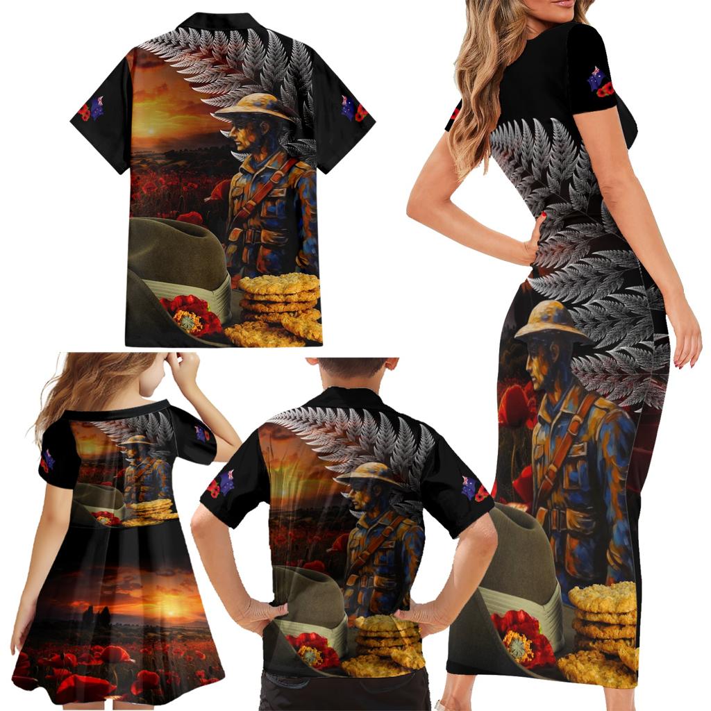 Slouch Hat and Biscuits ANZAC Family Matching Short Sleeve Bodycon Dress and Hawaiian Shirt with Soldier Silver Fern