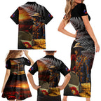 Slouch Hat and Biscuits ANZAC Family Matching Short Sleeve Bodycon Dress and Hawaiian Shirt with Soldier Silver Fern