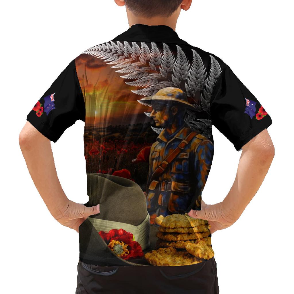 Slouch Hat and Biscuits ANZAC Family Matching Summer Maxi Dress and Hawaiian Shirt with Soldier Silver Fern