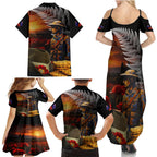 Slouch Hat and Biscuits ANZAC Family Matching Summer Maxi Dress and Hawaiian Shirt with Soldier Silver Fern