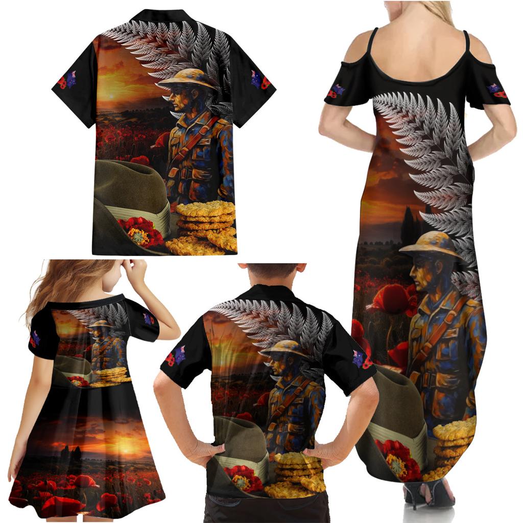 Slouch Hat and Biscuits ANZAC Family Matching Summer Maxi Dress and Hawaiian Shirt with Soldier Silver Fern