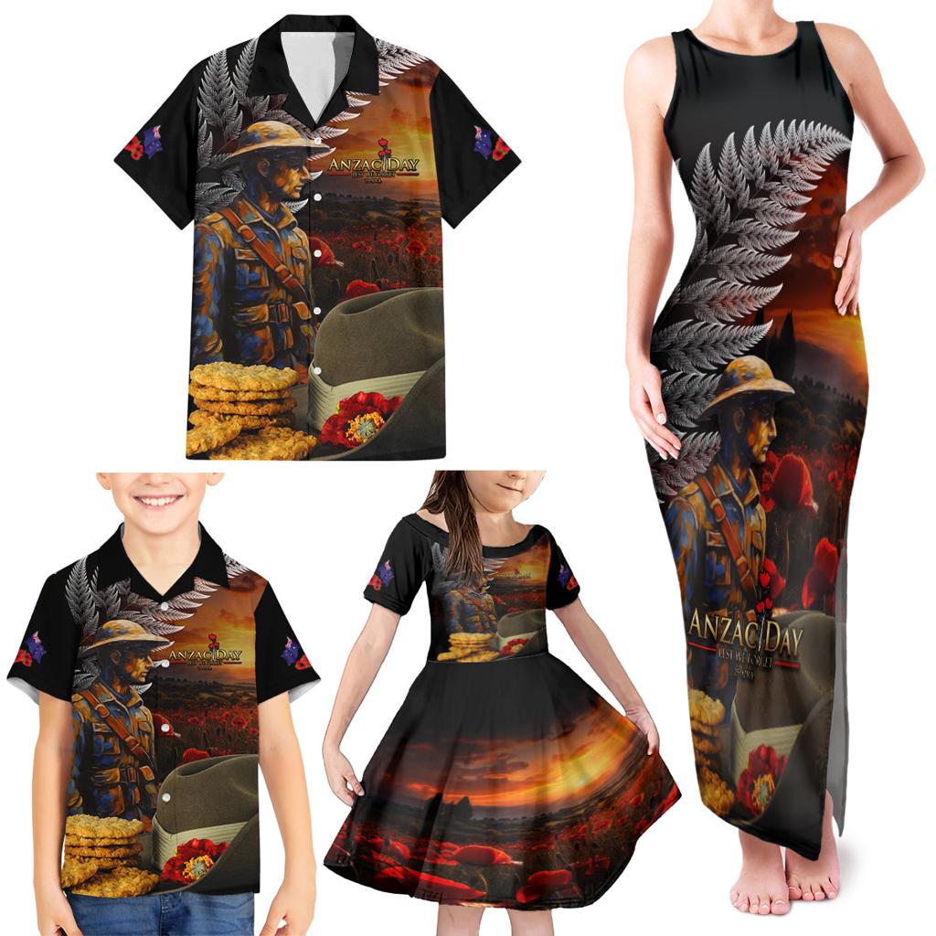 Slouch Hat and Biscuits ANZAC Family Matching Tank Maxi Dress and Hawaiian Shirt with Soldier Silver Fern