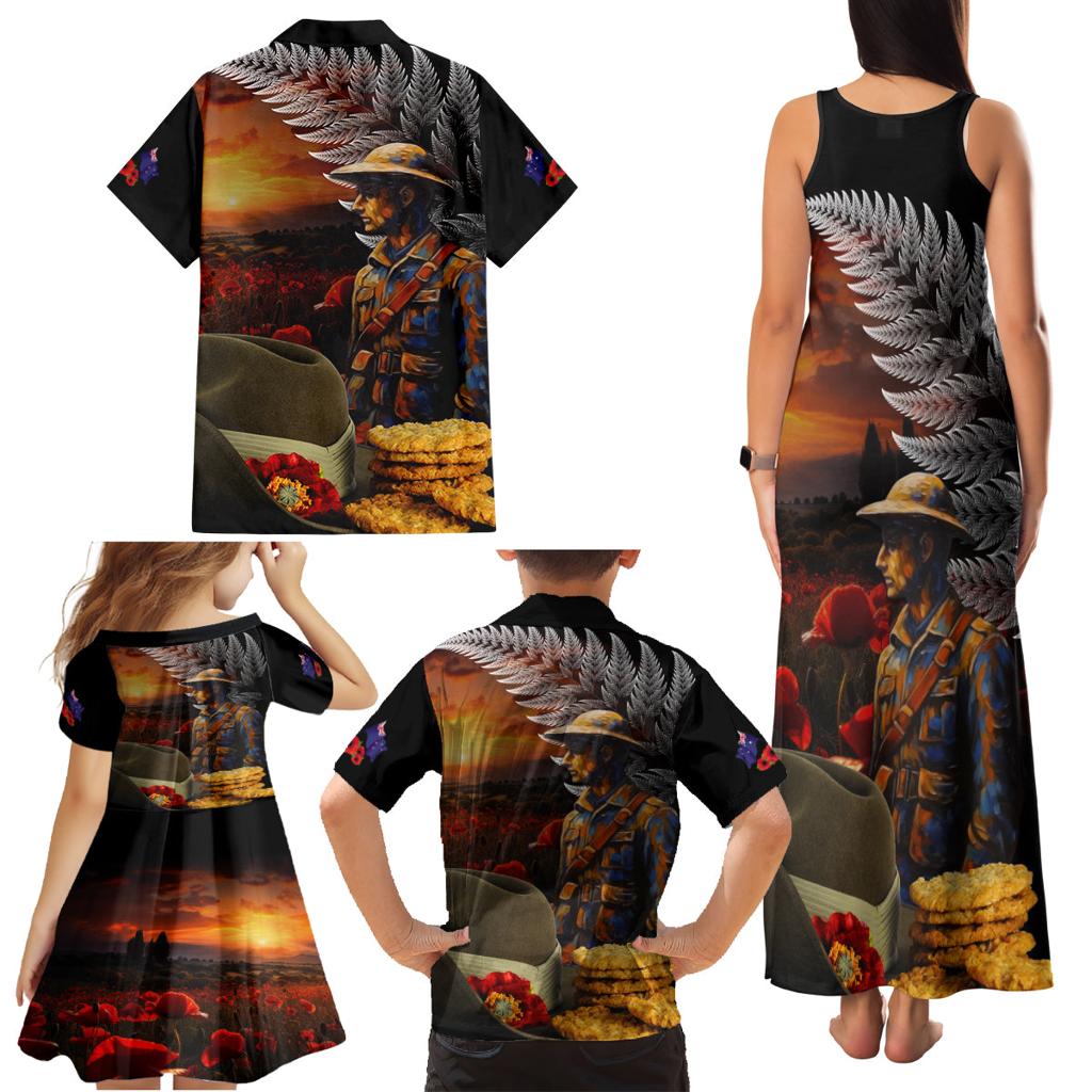 Slouch Hat and Biscuits ANZAC Family Matching Tank Maxi Dress and Hawaiian Shirt with Soldier Silver Fern