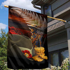 Slouch Hat and Biscuits ANZAC Garden Flag with Soldier Silver Fern