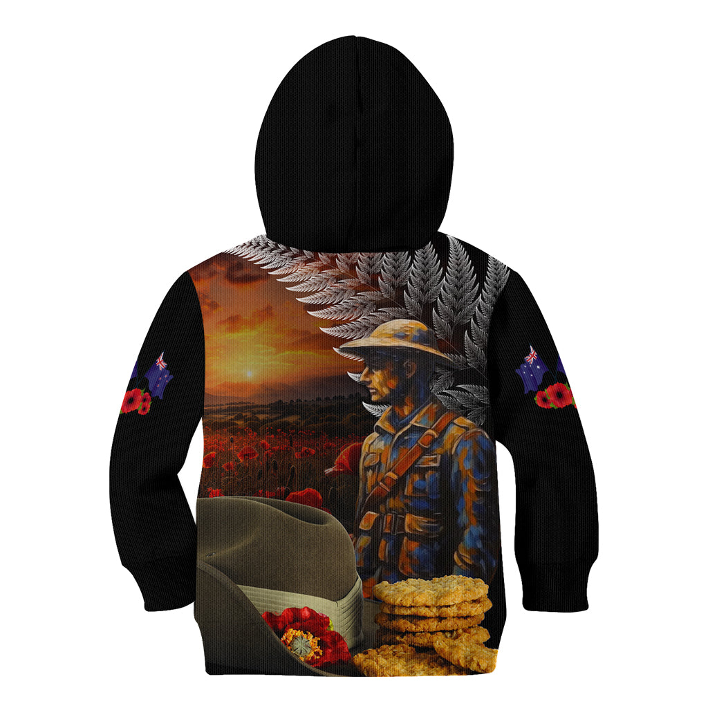 Slouch Hat and Biscuits ANZAC Kid Hoodie with Soldier Silver Fern