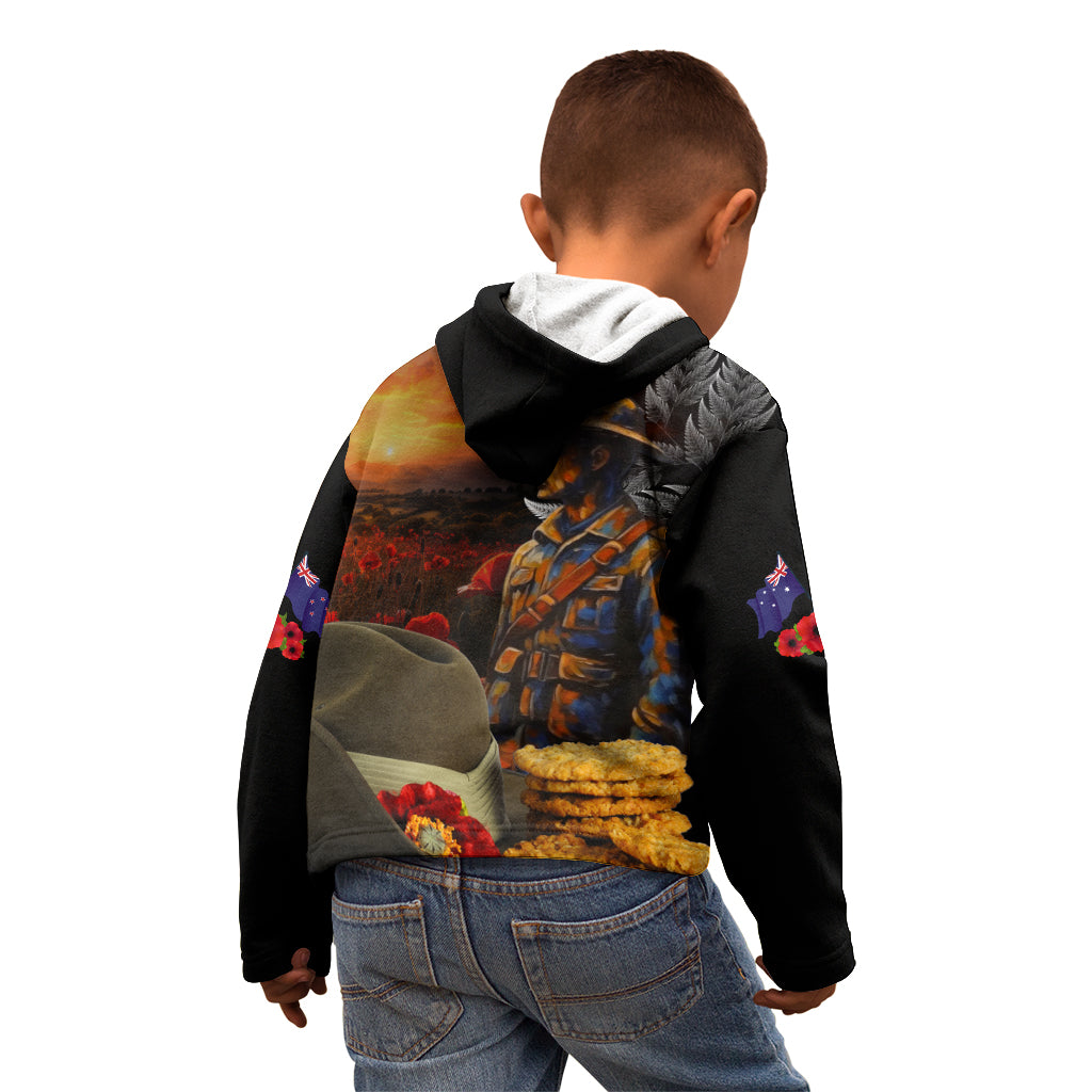 Slouch Hat and Biscuits ANZAC Kid Hoodie with Soldier Silver Fern